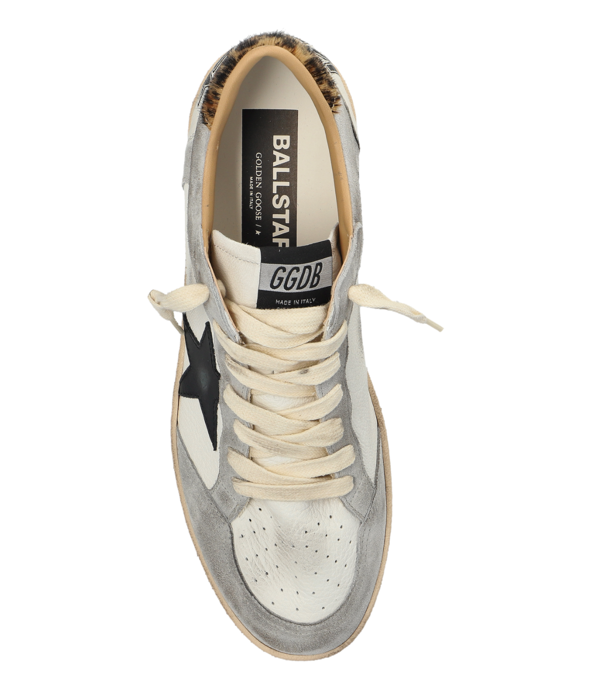 Golden Goose Ball Star Sneaker In White, Grey, Black & Leo - Top shot