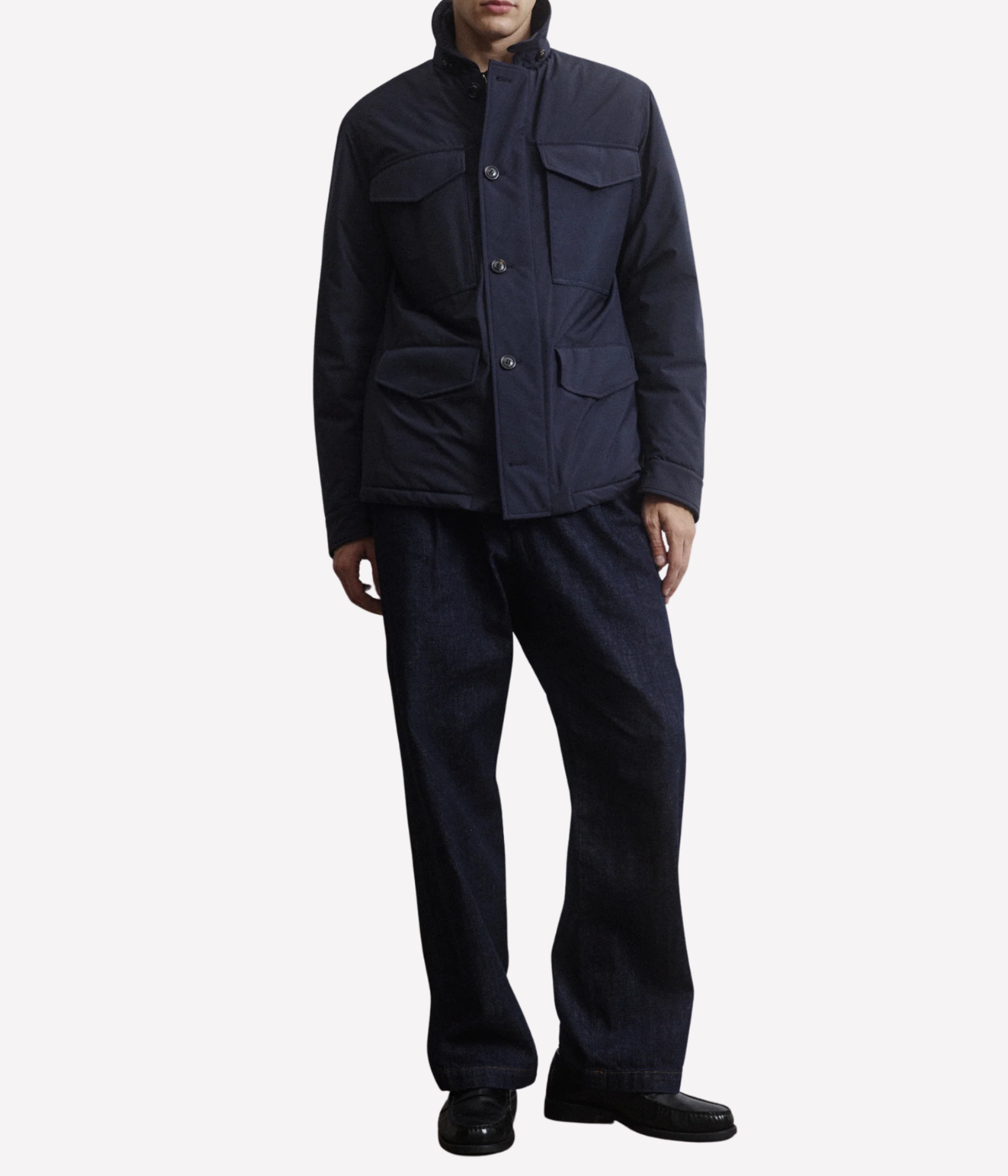 Valstar Loyal Padded Field Jacket in Navy - Full Length Front View on Model