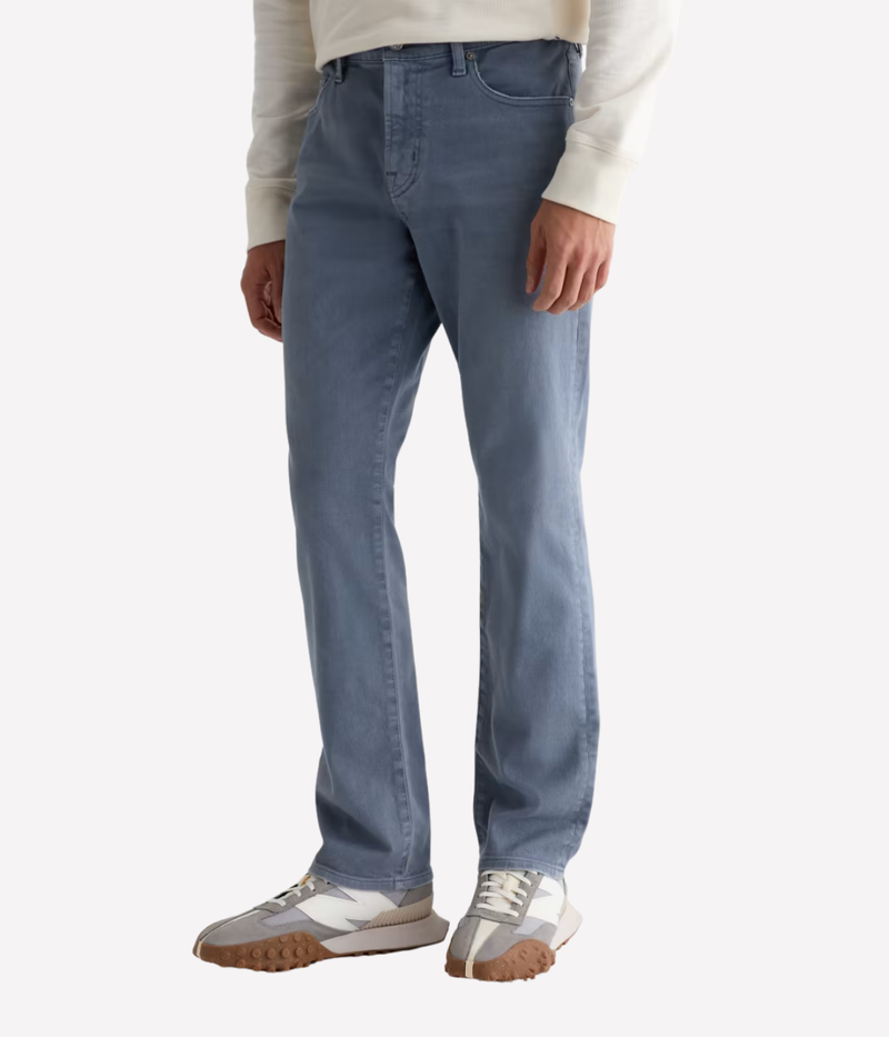 AG Everett Jean in 7 Years Sulfur Ashline worn on model - angled front view. 