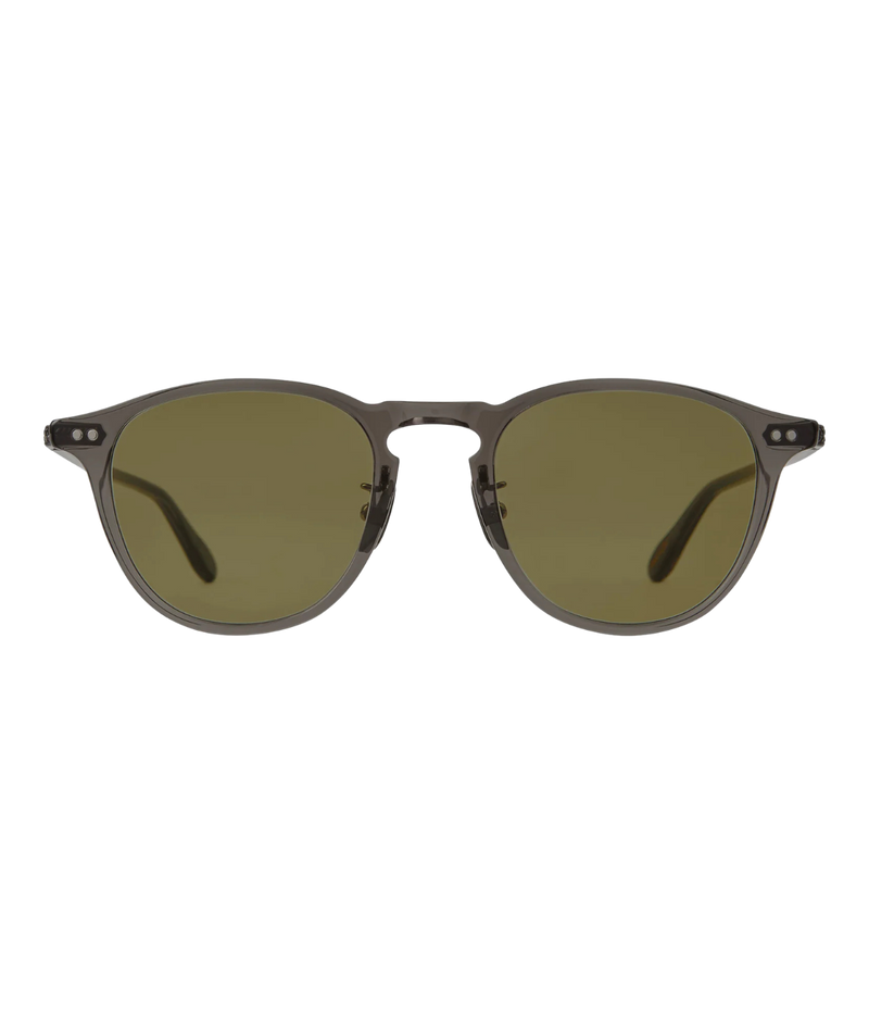 Garrett Leight Hampton J Sun 47 in Eclipse & Pure Mojito front view with premium glass lenses.