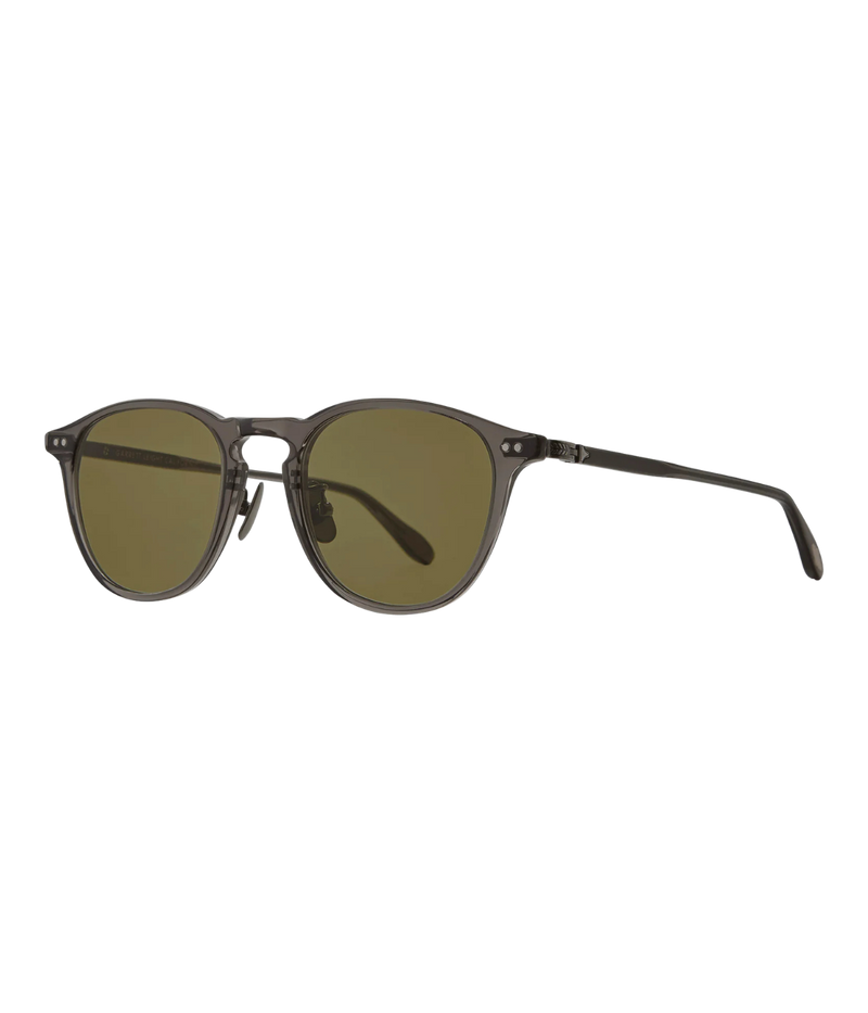 Garrett Leight Hampton J Sun 47 in Eclipse & Pure Mojito angled front view featuring a handcrafted acetate frame.