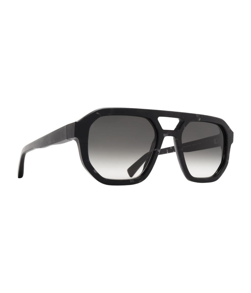 MYKITA MYLON Amare Sun C178 in Black Havana & Shiny Silver angled front view highlighting the MYLON frame.