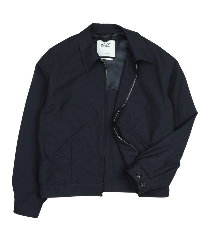 Valstar Stan Bomber Jacket in Navy - Flat Lay Front View with lining details