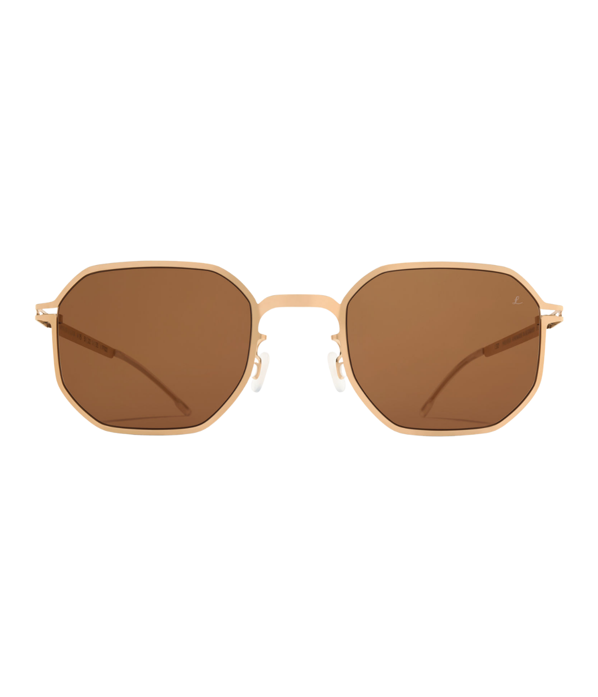 MYKITA MYLON ML15 Sun 332 in Light Champagne Gold & Brown front view featuring Leica Brown lenses.