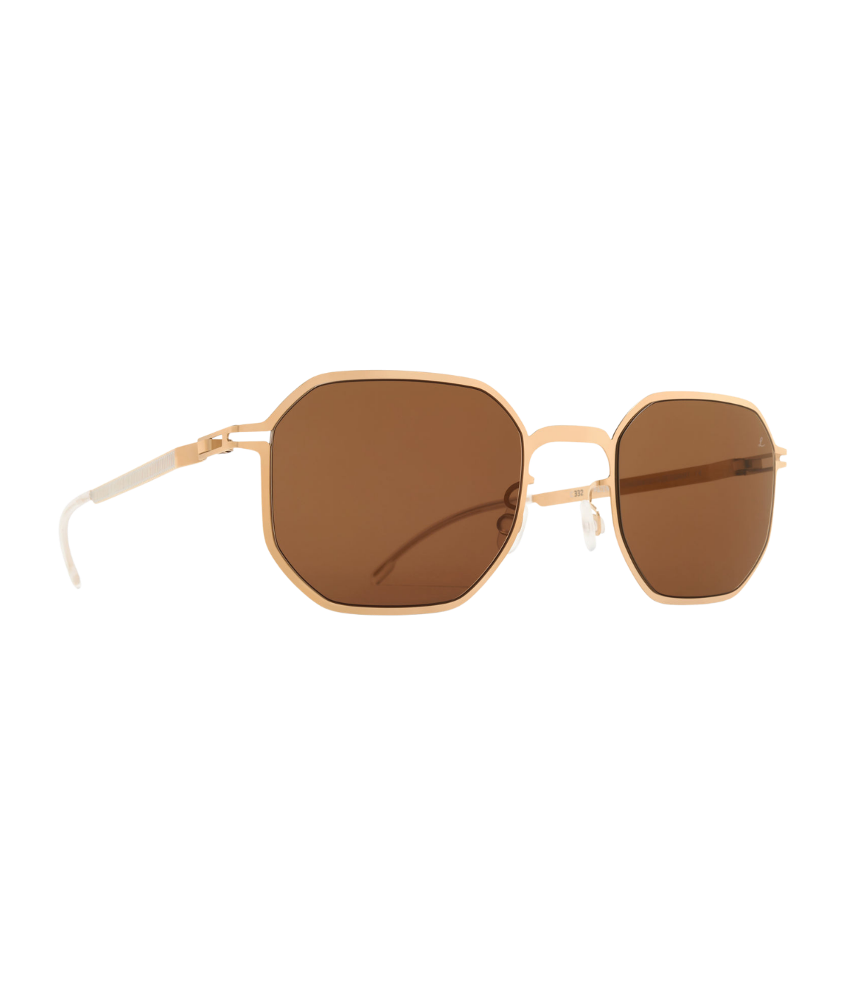MYKITA MYLON ML15 Sun 332 in Light Champagne Gold & Brown angled front view highlighting the lightweight MYLON frame.