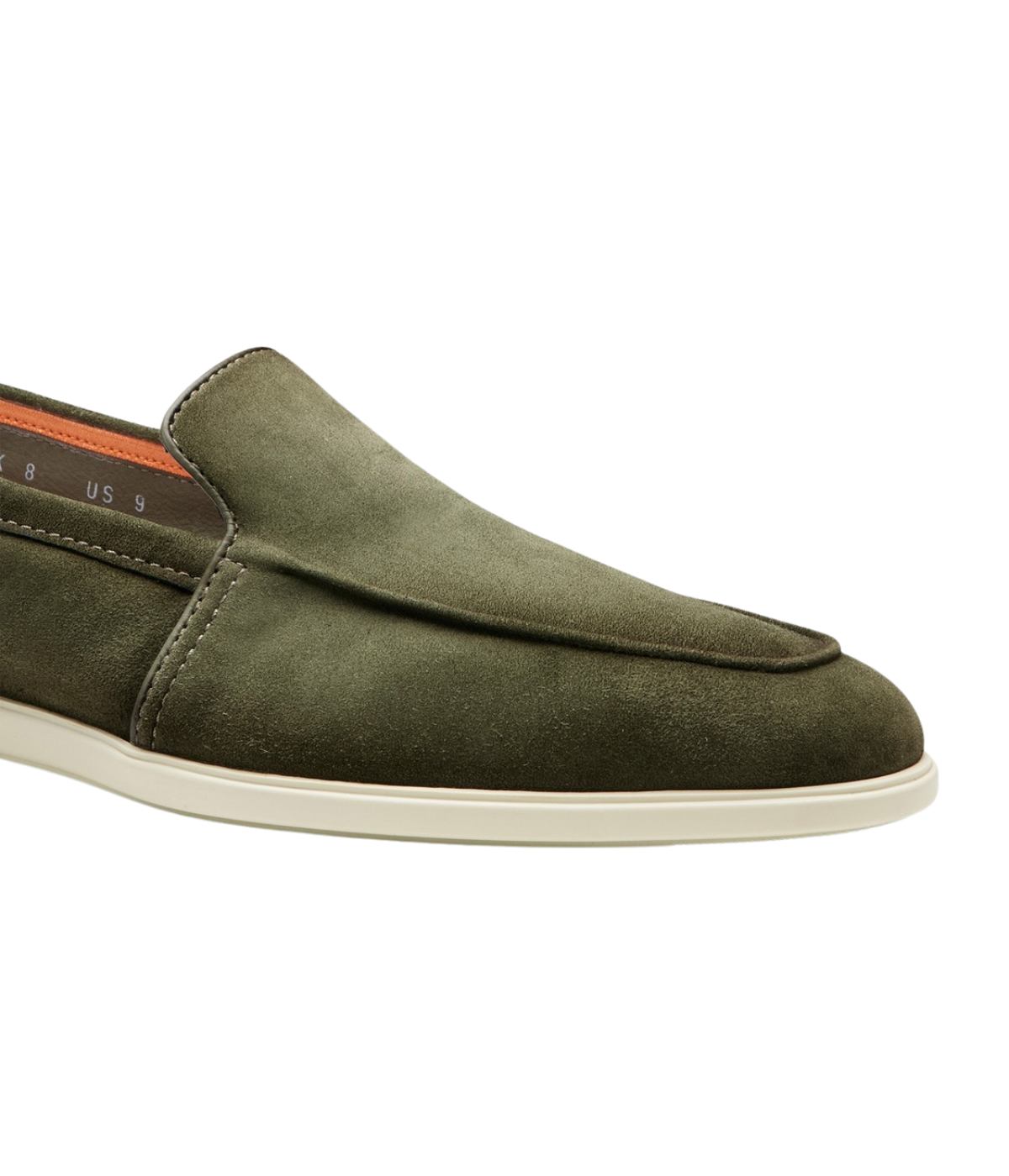 Santoni Malibu Loafer in Green front upper detail.
