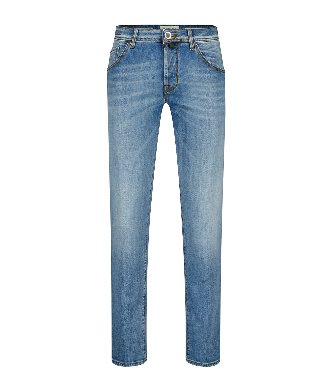 5 PKT CROPPED SLIM FIT SCOTT PANT in 300D Olive Stripe Leather Patch