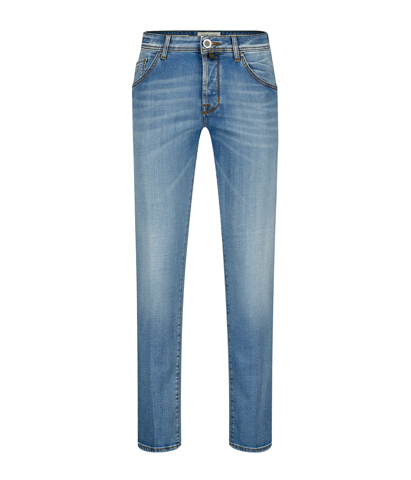 5 PKT CROPPED SLIM FIT SCOTT PANT in 300D Olive Stripe Leather Patch