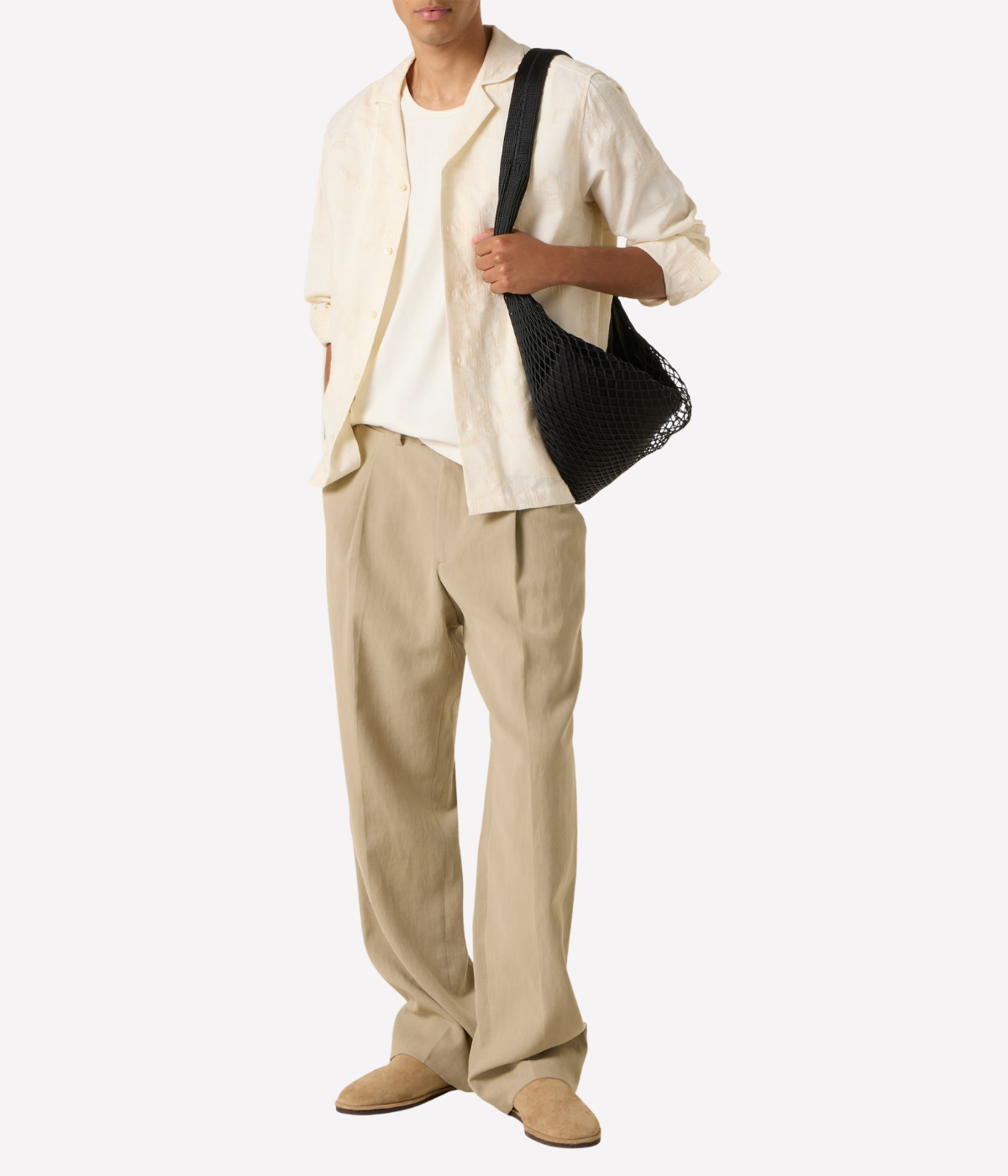 Safra Cotton Blend Raffia Jacquard Long Sleeve Shirt in Ivory