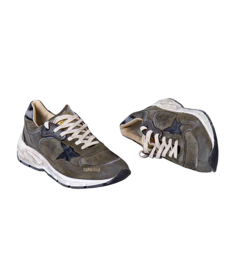 Golden Goose Running Dad Sneaker In Olive Green, Grey & Black - Pair Shot