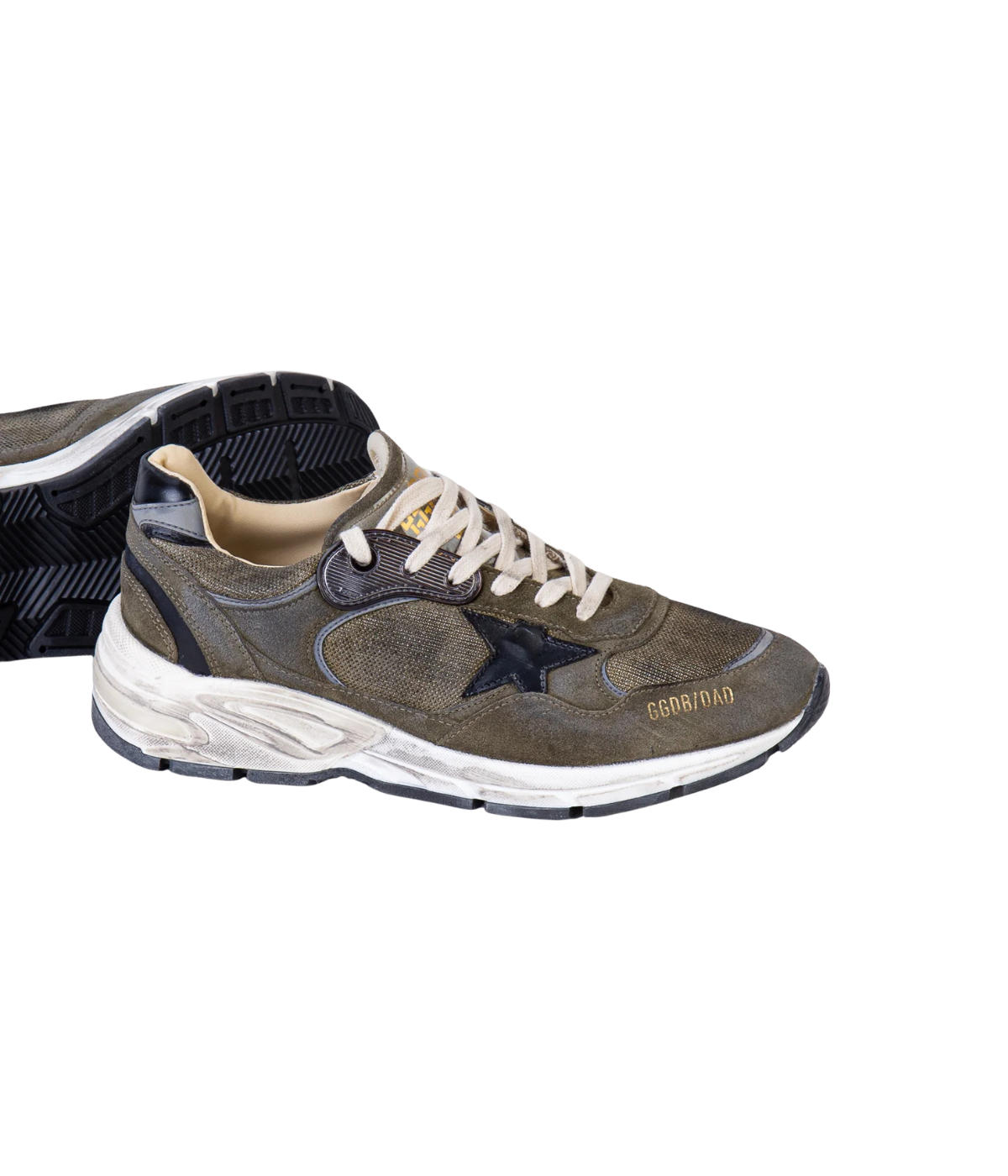 Golden Goose Running Dad Sneaker In Olive Green, Grey & Black - Side Shot