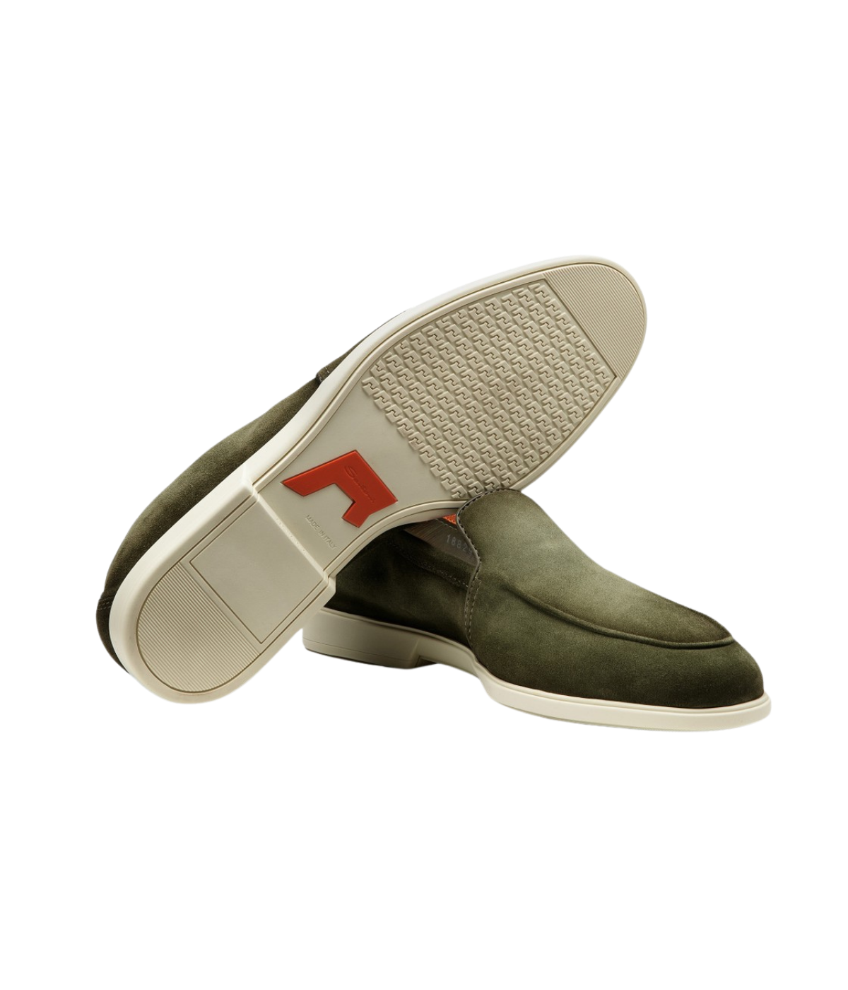 Santoni Malibu Loafer in Green showing rubber sole.