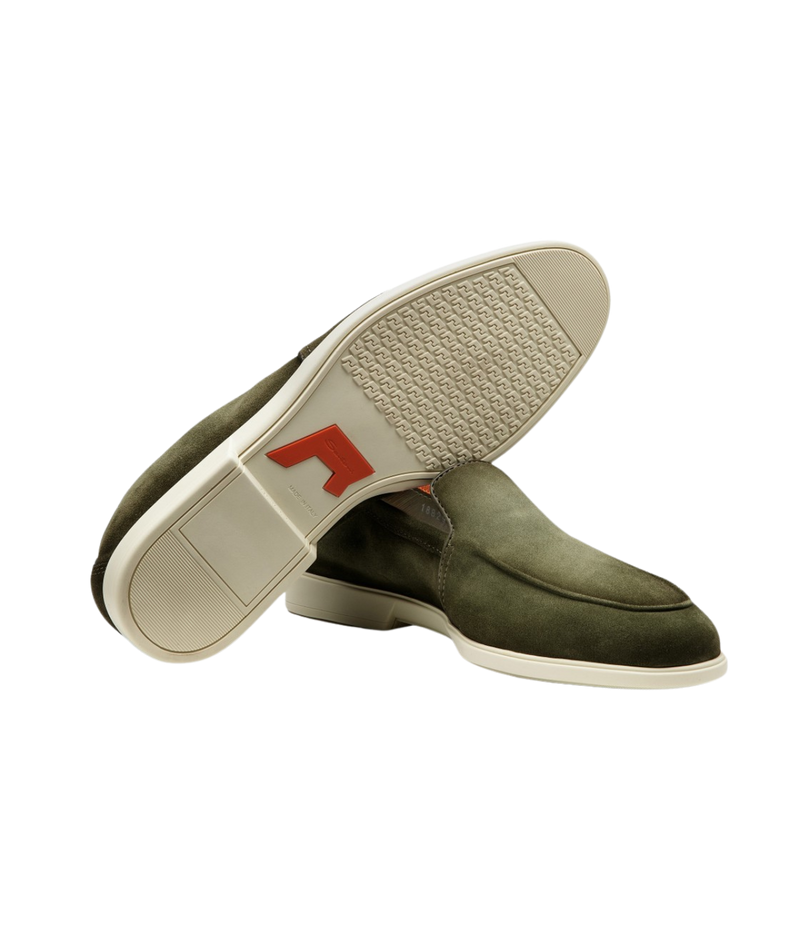 Santoni Malibu Loafer in Green showing rubber sole.