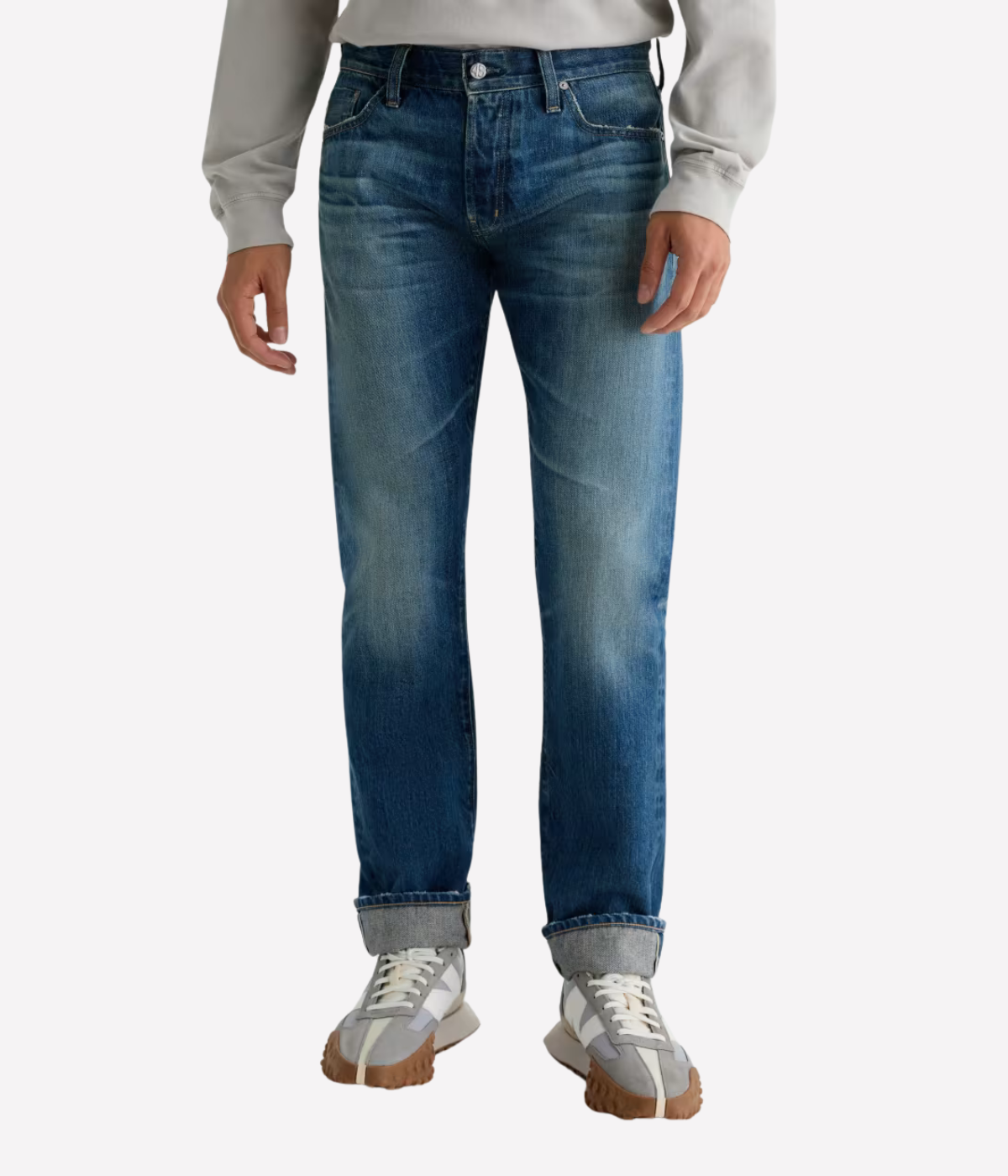 AG Tellis Jean in 15 Years Rafael worn on model - Front view. 