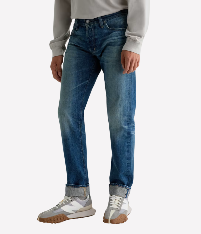 AG Tellis Jean in 15 Years Rafael worn on model - angled front view. 