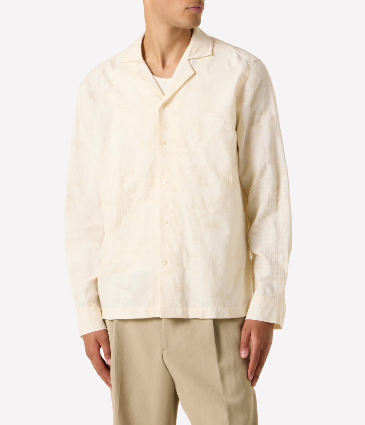 Safra Cotton Blend Raffia Jacquard Long Sleeve Shirt in Ivory