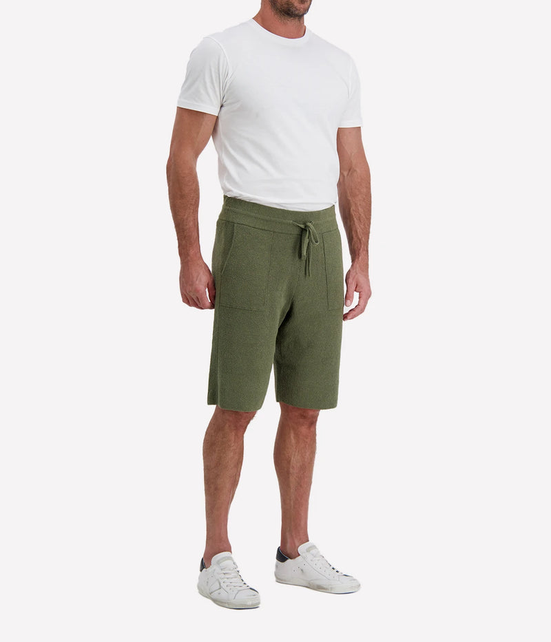 Roberto Collina Knit Bermuda in Militare – Front Angled View Drawstring Knit Shorts