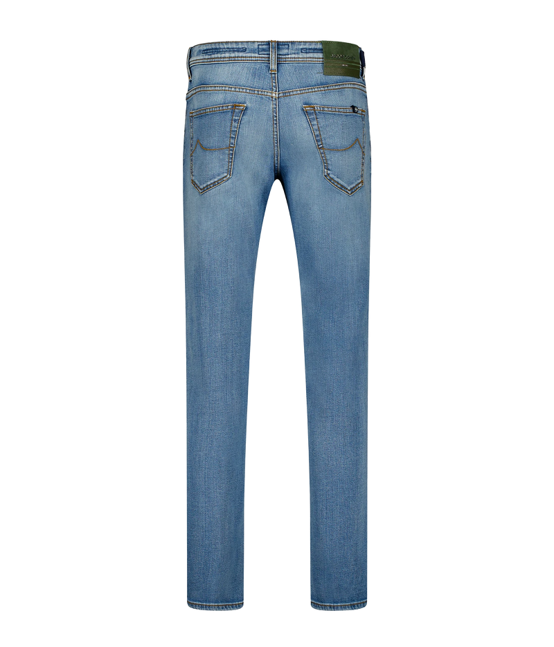 5 PKT CROPPED SLIM FIT SCOTT PANT in 300D Olive Stripe Leather Patch