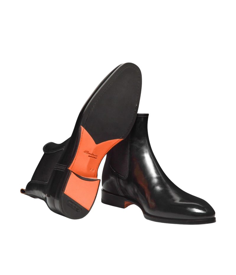 Santoni Archer Boot in Black showing sole. 