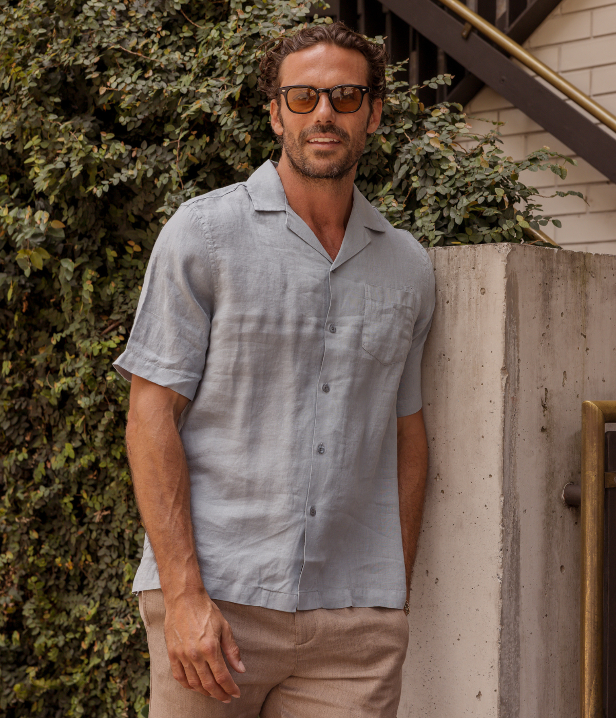 Angelo Linen Short Sleeve Shirt in Coastal Blue