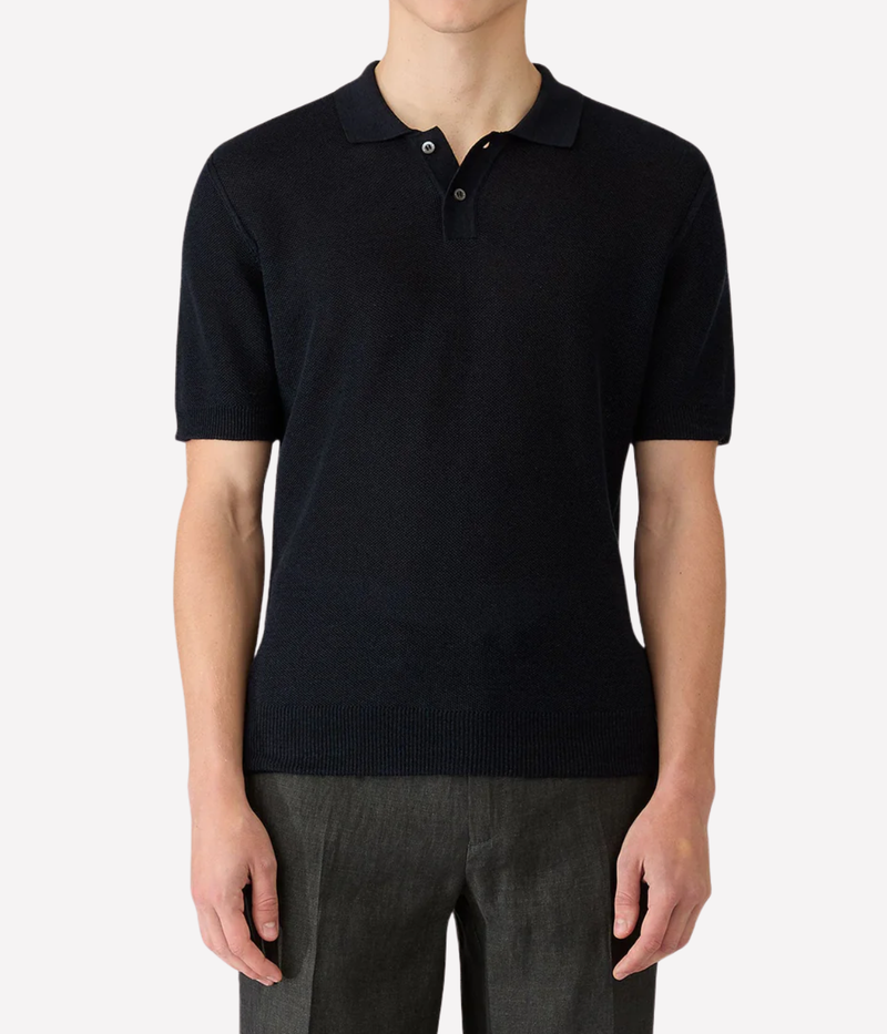 Linen Silk Honeycomb Polo In Light Navy