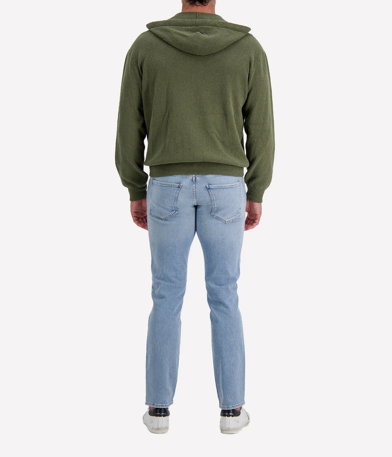 Roberto Collina Knit LS Hoodie in Militare – Back View Full Zip Knit Hoodie