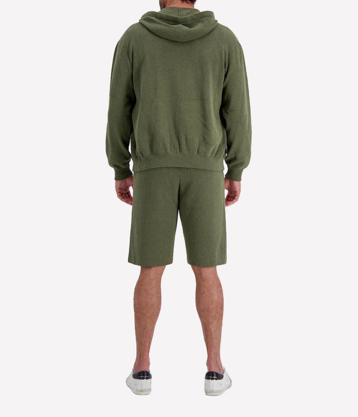 Roberto Collina Knit LS Hoodie in Militare – Back View Full Zip Knit Hoodie with matching Shorts