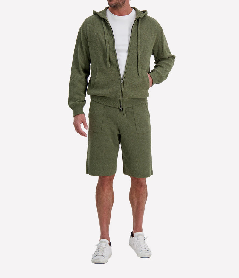 Roberto Collina Knit LS Hoodie in Militare – Front View Full Zip Knit Hoodie with matching shorts