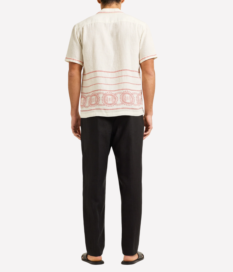 Maitan Linen Shirt in White Sand & Summer Red