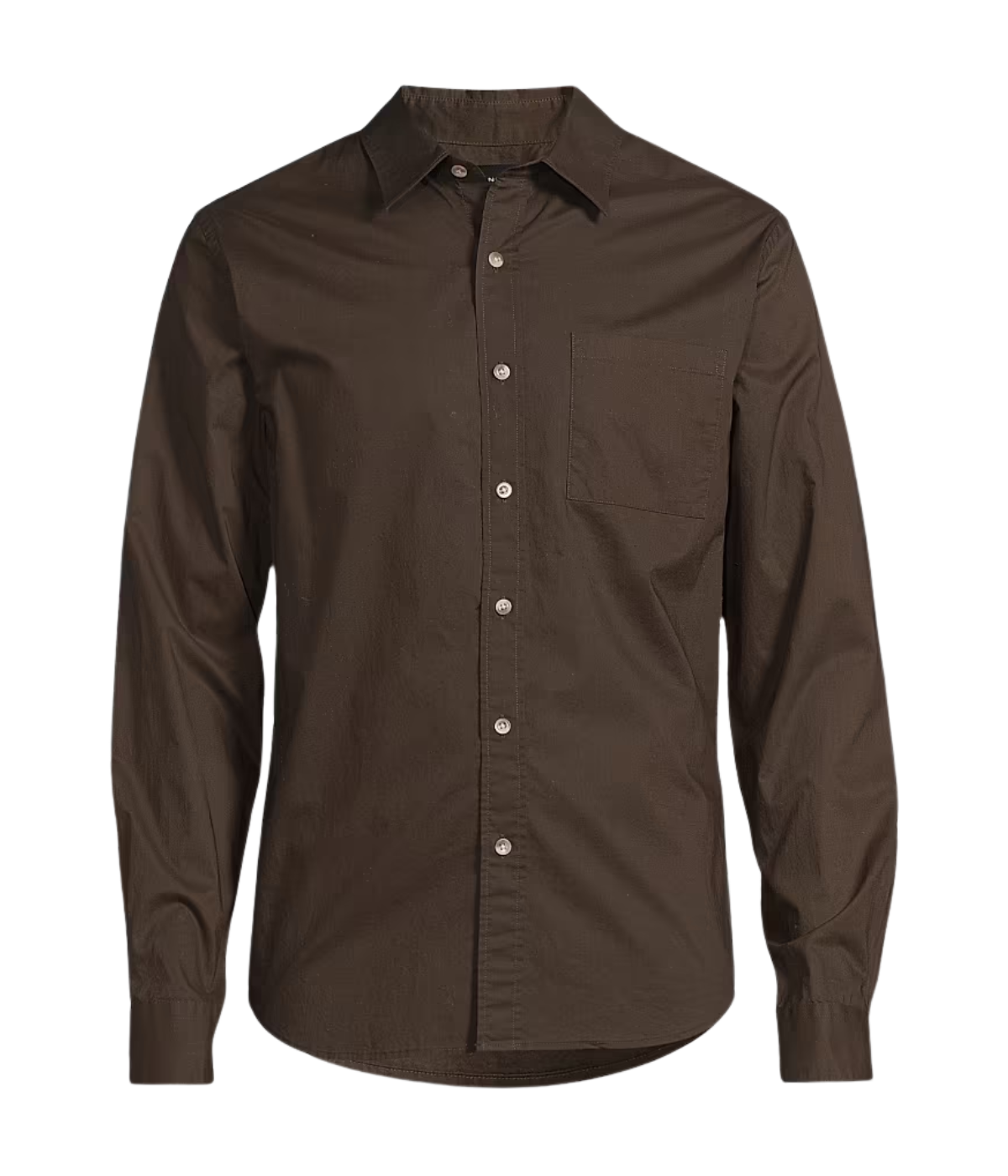 Poplin Long Sleeve Placket Shirt in Dark Brown