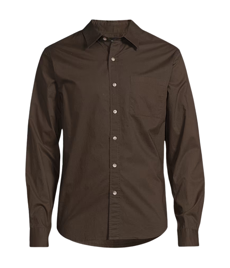 Poplin Long Sleeve Placket Shirt in Dark Brown