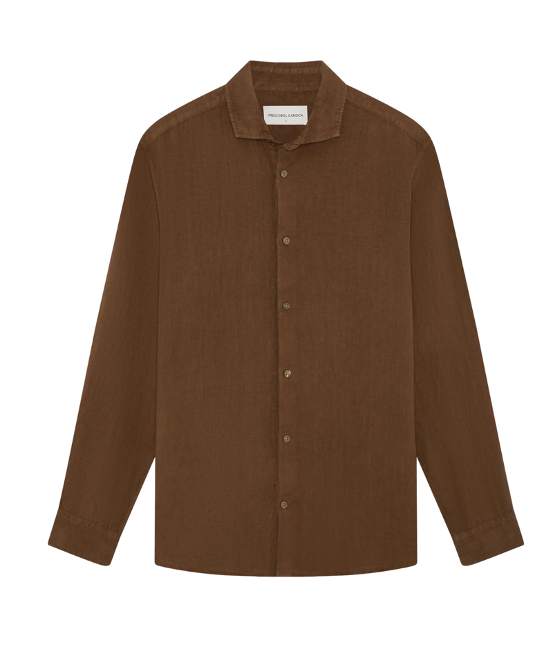 Antonio Long Sleeve Linen Shirt In Brown