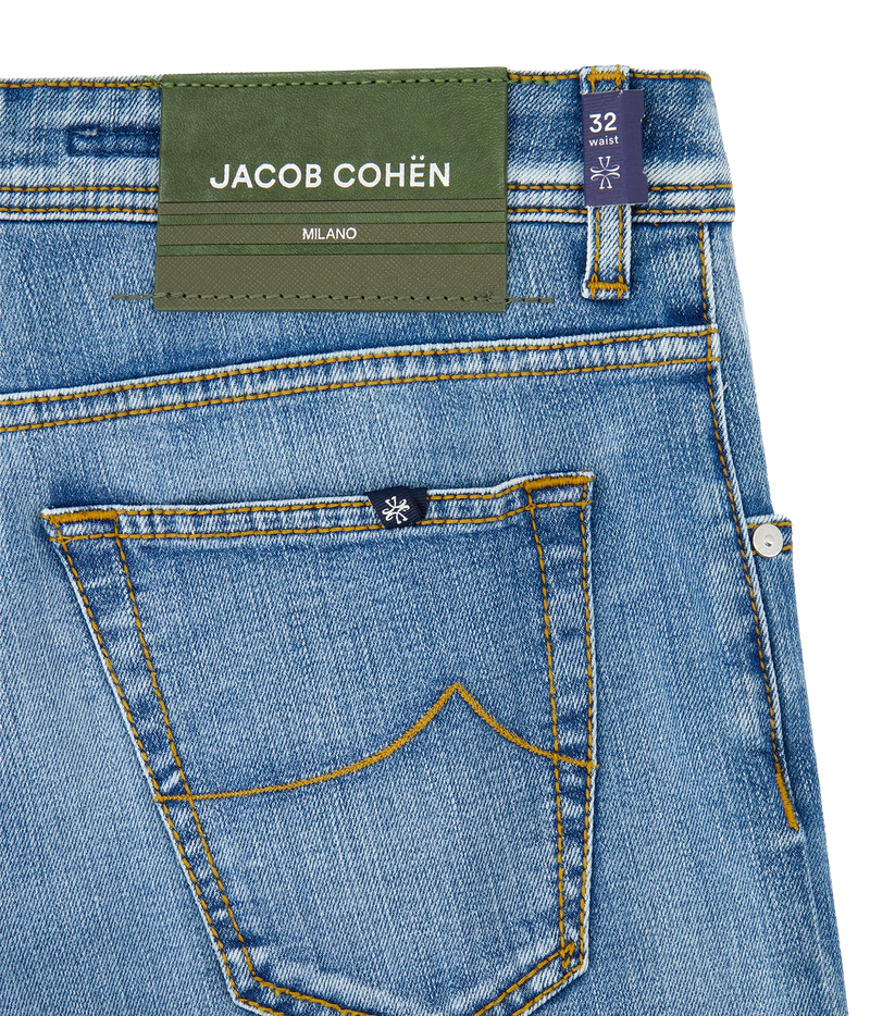 5 PKT CROPPED SLIM FIT SCOTT PANT in 300D Olive Stripe Leather Patch