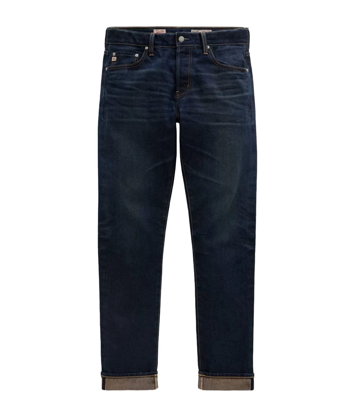 Front product view of AG Tellis Selvage Jean in 3 Years Out Of The Blue with cuffed hems