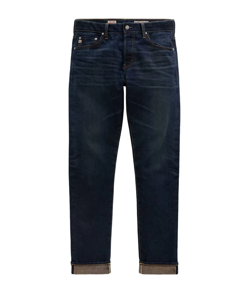 Front product view of AG Tellis Selvage Jean in 3 Years Out Of The Blue with cuffed hems
