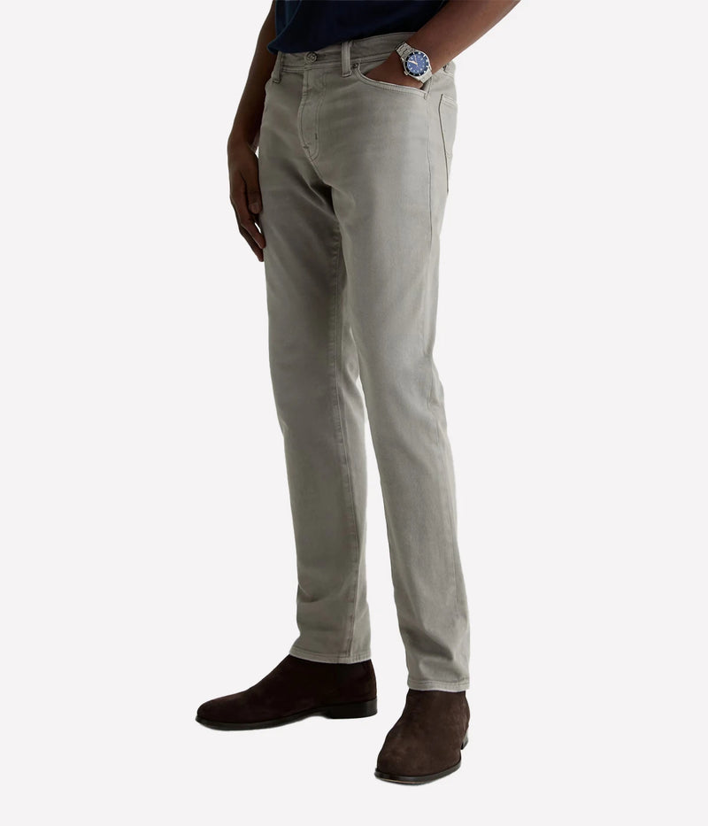 AG Tellis Jean 7 Years Sulfur Classic Grey On Model  Angled Front View Modern Slim Jean