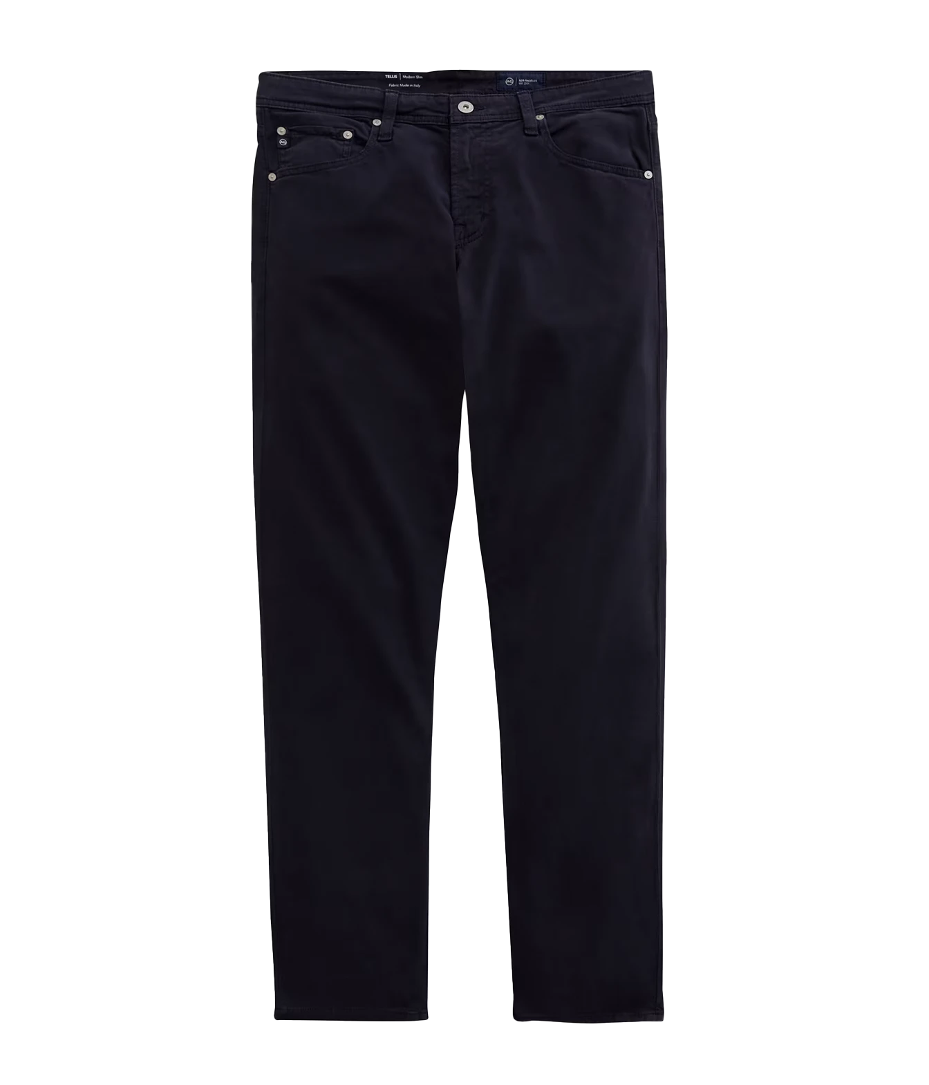 A pair of slim-fit dark navy blue jeans shown flat against a solid white background.