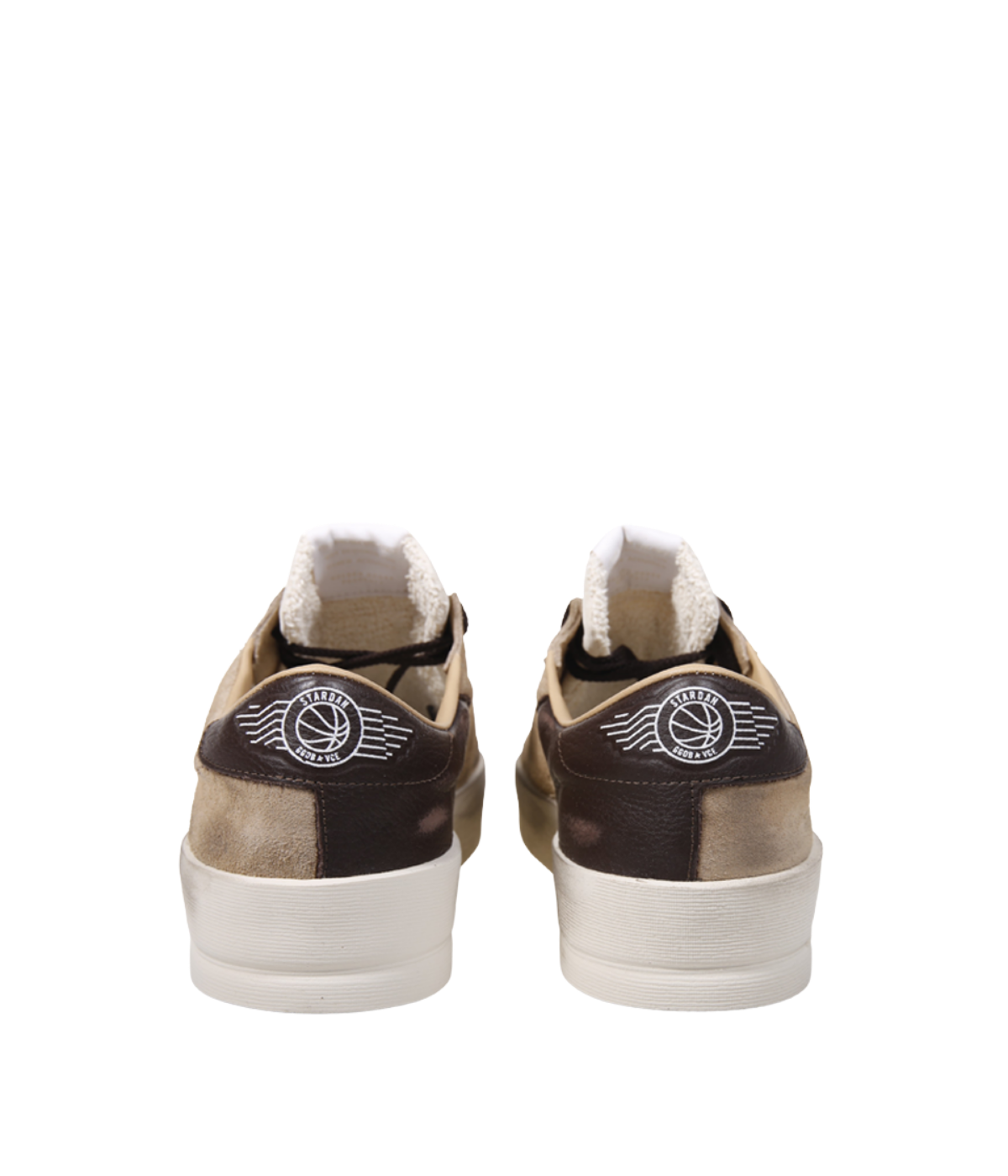 Golden Goose Stardan low-top sneakers in beige, brown and white with a suede upper, nylon tongue and leather star, Back View
