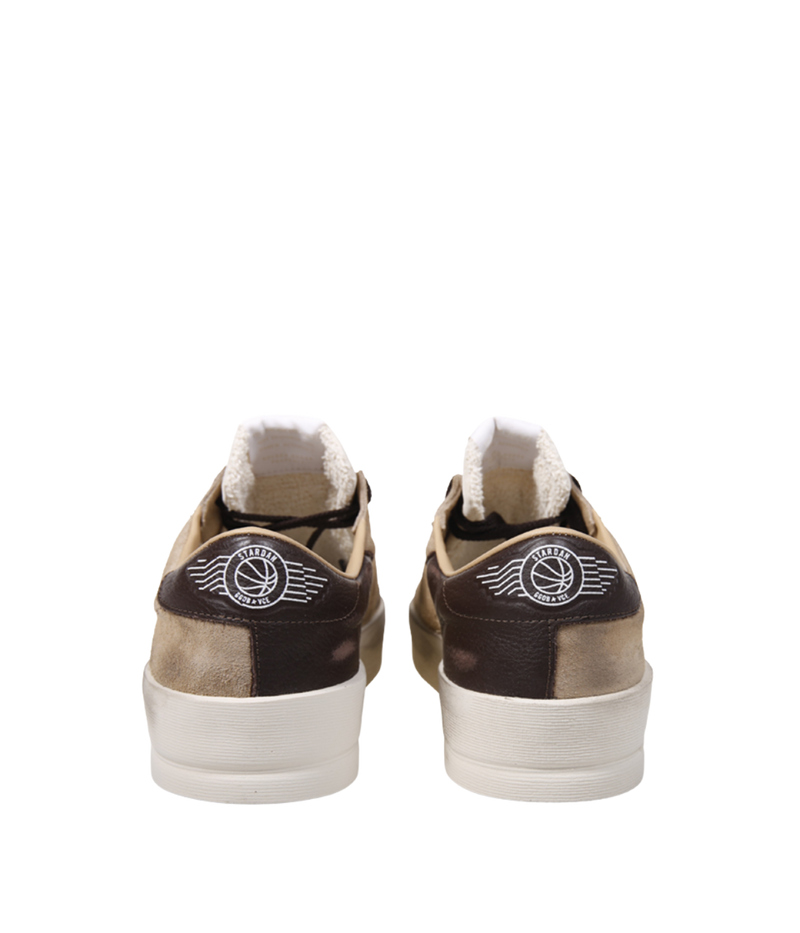 Golden Goose Stardan low-top sneakers in beige, brown and white with a suede upper, nylon tongue and leather star, Back View
