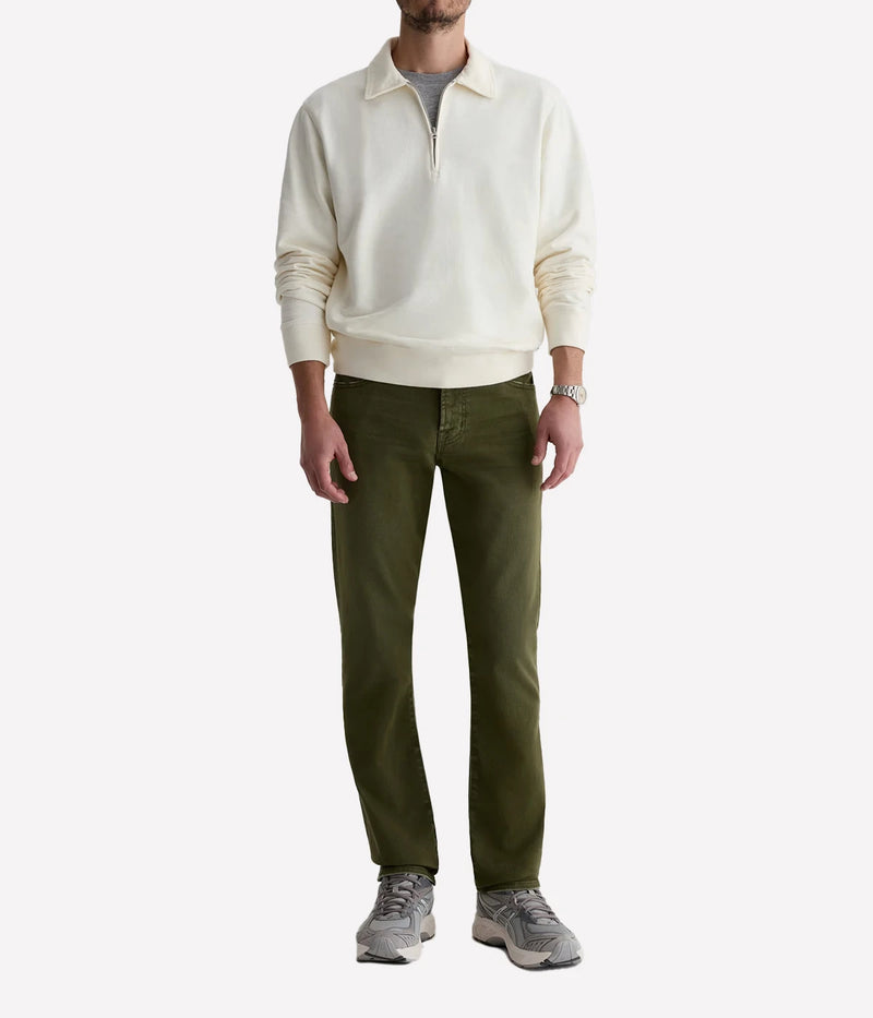 AG Everett 7 Years Sulfur Coastal Moss On Model Full Length Front View Slim Straight Pant