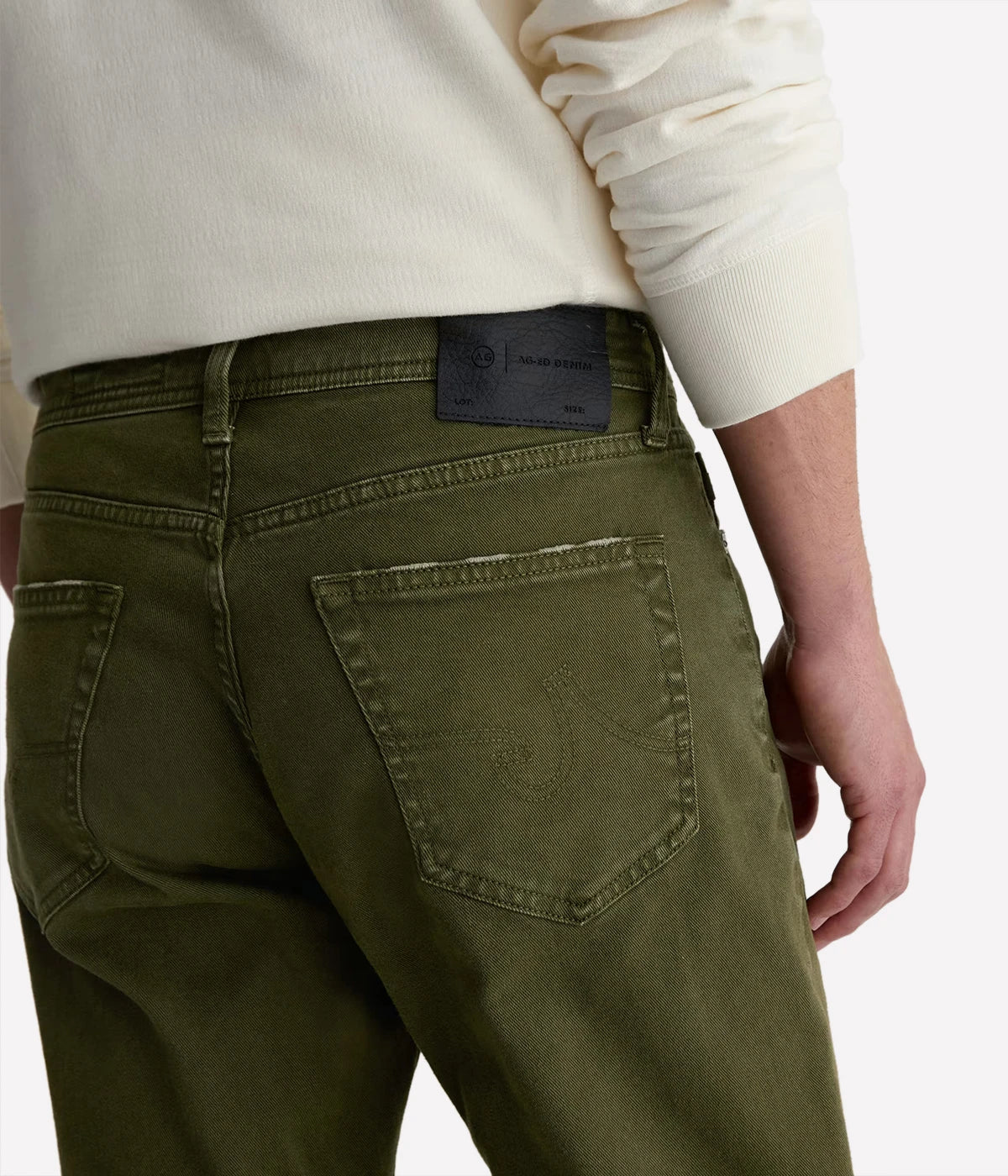 AG Everett 7 Years Sulfur Coastal Moss Close Up Back Pocket Details