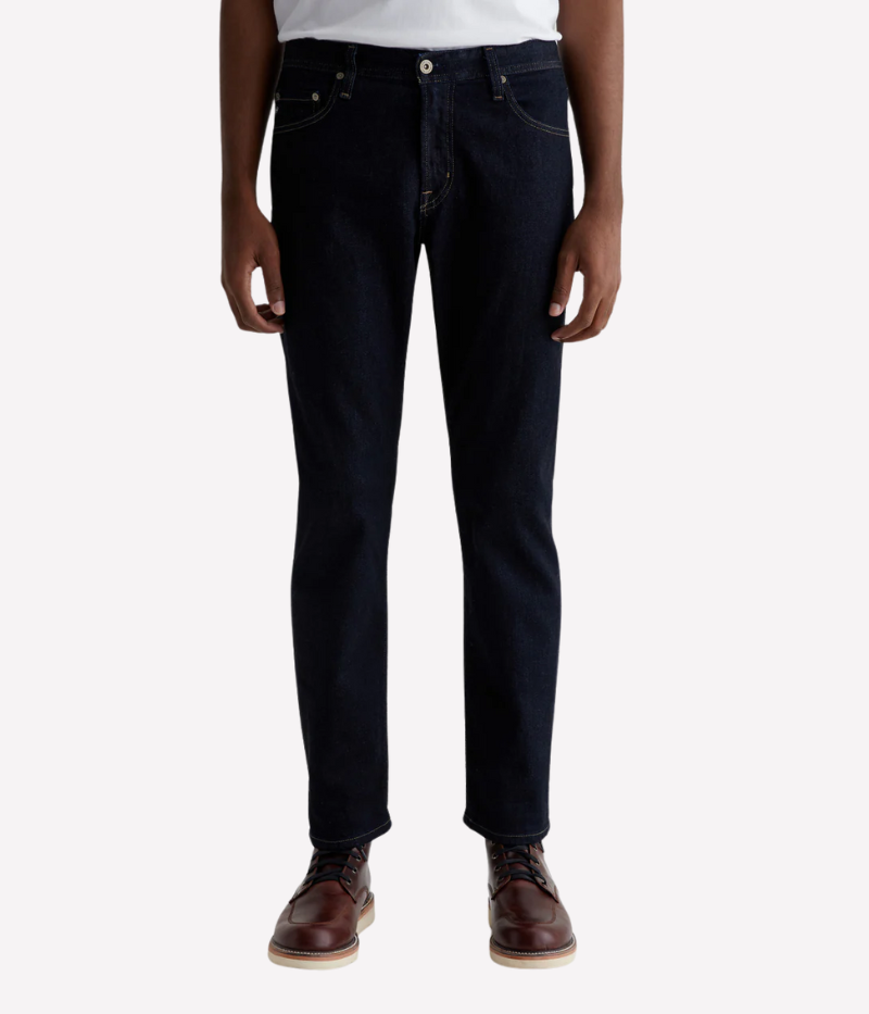 AG Everett slim straight jeans in deep indigo, featuring a mid-rise waist, tapered leg, and classic five-pocket design.