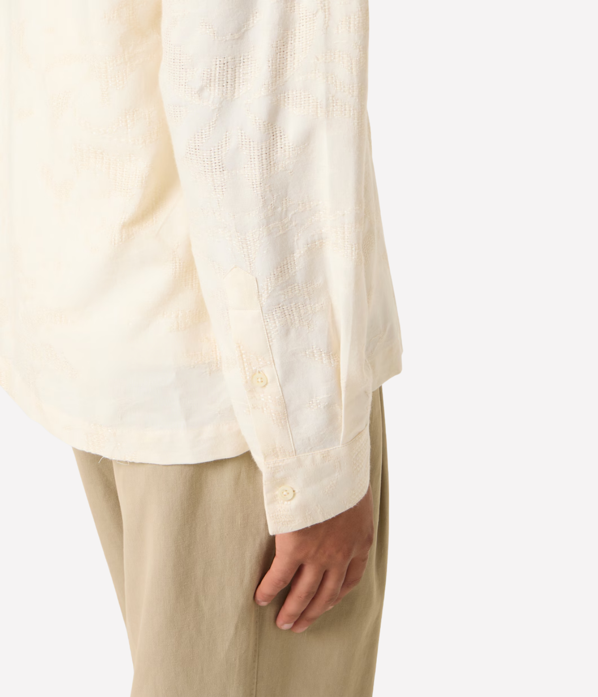 Safra Cotton Blend Raffia Jacquard Long Sleeve Shirt in Ivory