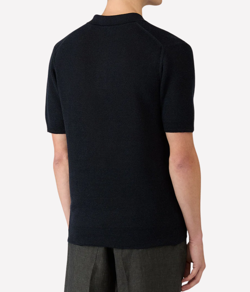 Linen Silk Honeycomb Polo In Light Navy