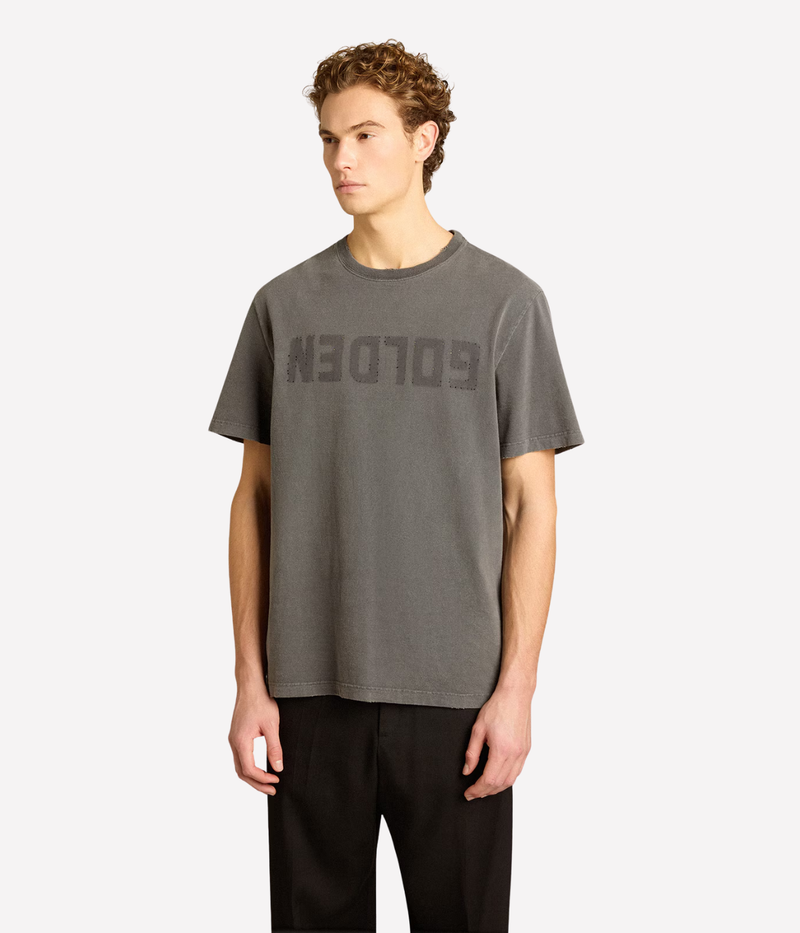 Golden Regular Distressed Cotton Shirt with Logo in Anthracite