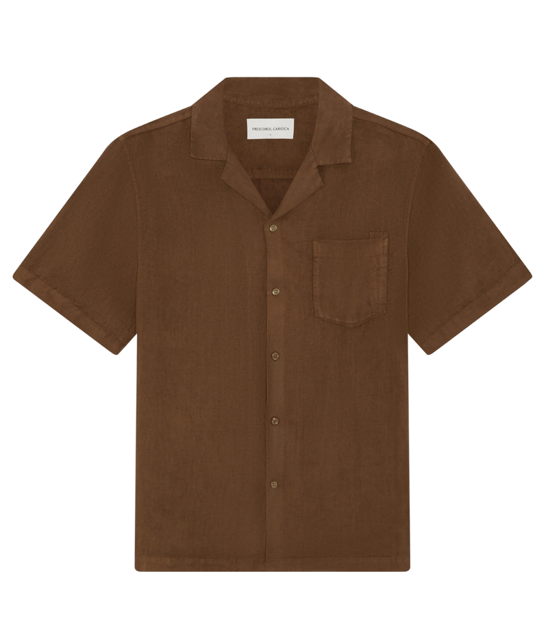 Angelo Short Sleeve Linen Shirt In Brown