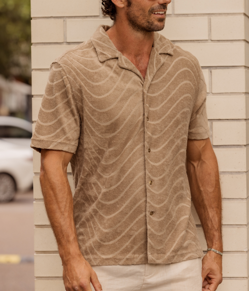 Roberto Fibra Jacquard Short Sleeve Shirt in Khaki