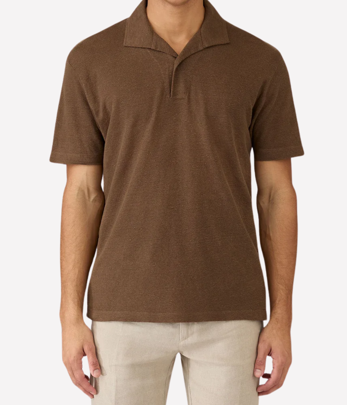 Linen Pique Polo Shirt In Dark Walnut