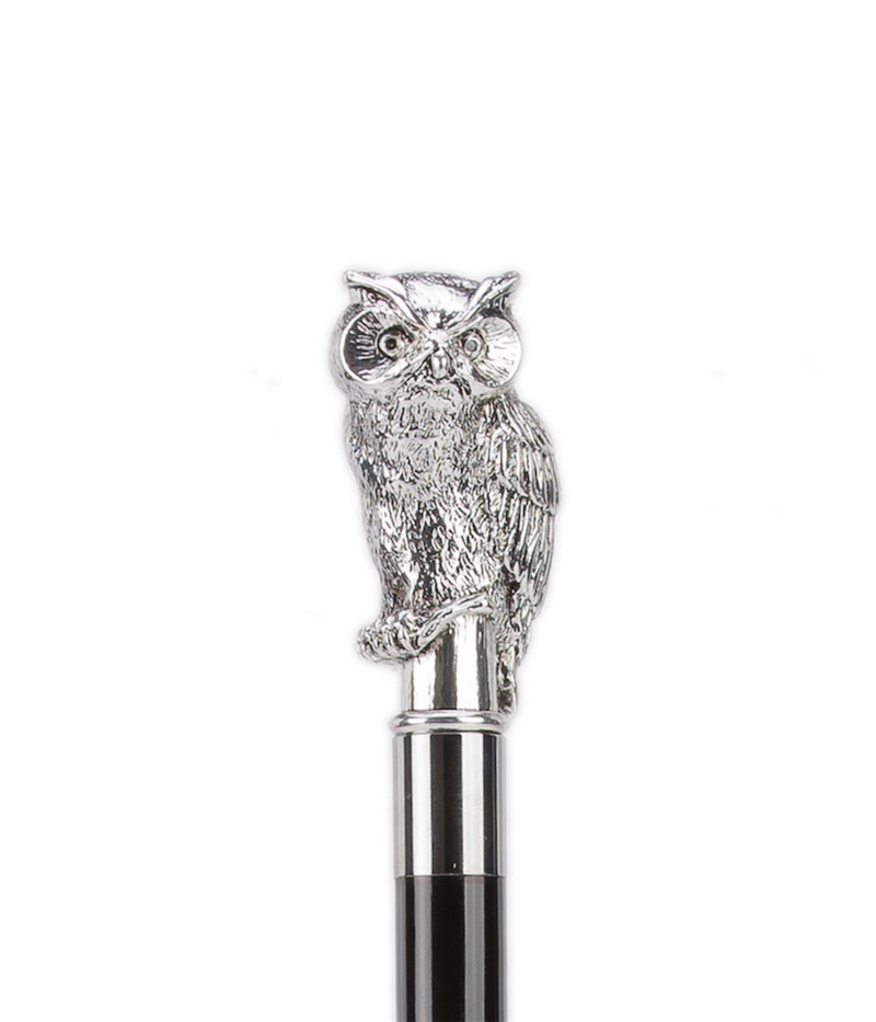 Pasotti Silver Owl Folding Umbrella - Owl Closeup shot