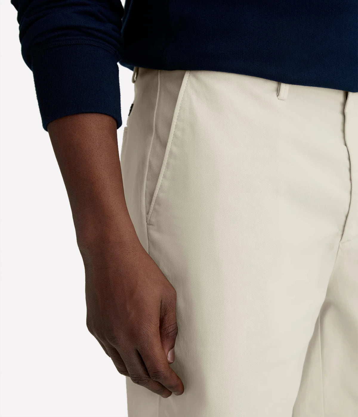AG Jeans Archie Short in Pumice – Close Up View front pocket & waistline Tailored Stretch Twill Shorts